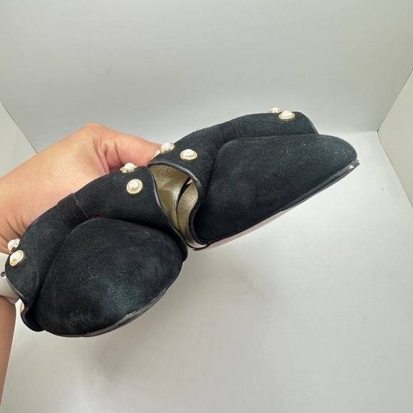 Roger Vivier Black Suede Lolita Pearl Embellished Bow Ballet Flats Sz 39 - Picture 7 of 13